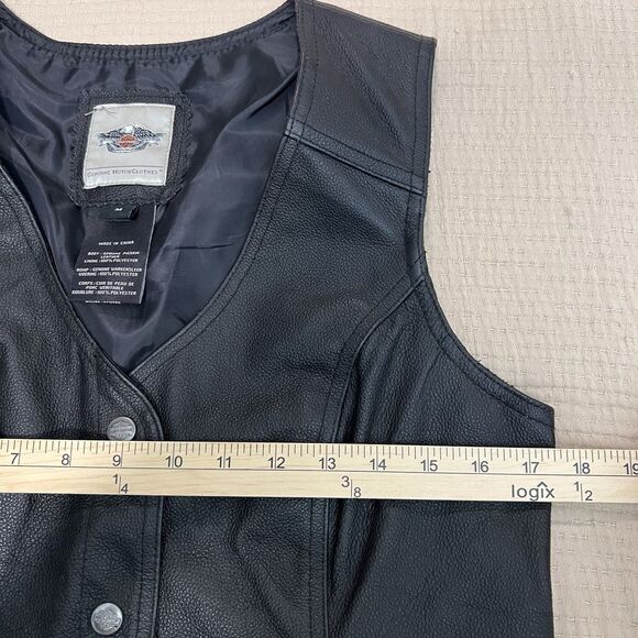 Harley Davidson Women's Black Embroidered Vest Medium Pig Leather Snap Up Biker - Picture 12 of 16